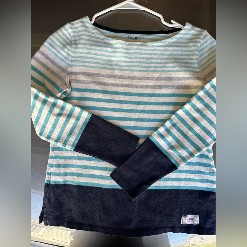 Talbots Blue and White Long Sleeve Tee